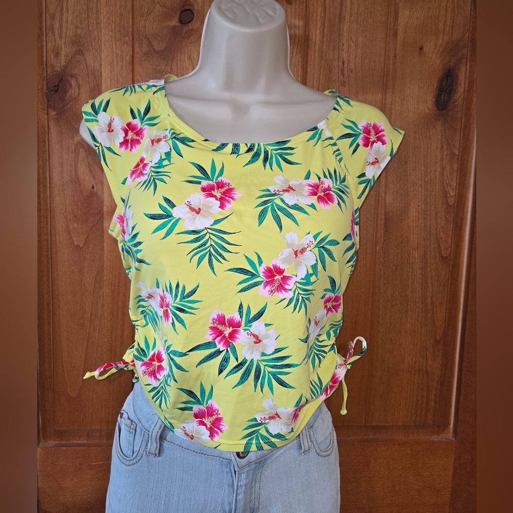 Lands'‎ End Yellow Floral Tankini Top